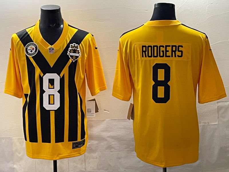 Men Pittsburgh Steelers 8 Rodgers Yellow Retro 2025 Nike Limited NFL Jersey style 004